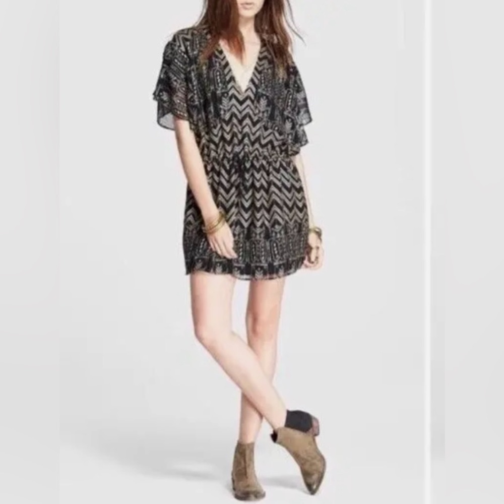Free people women’s size small‎ shift dress love your chaos mini metallic dress